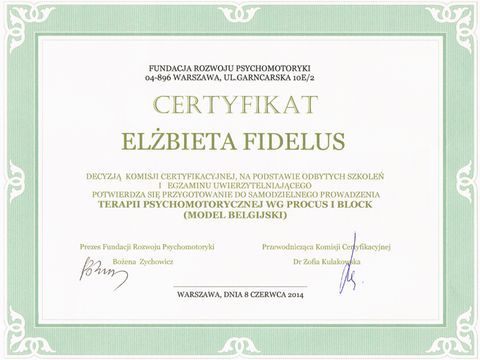 Certyfikat - Elżbieta Fidelus