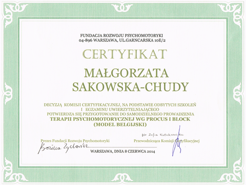 Certyfikat - Małgorzata Sakowska-Chudy